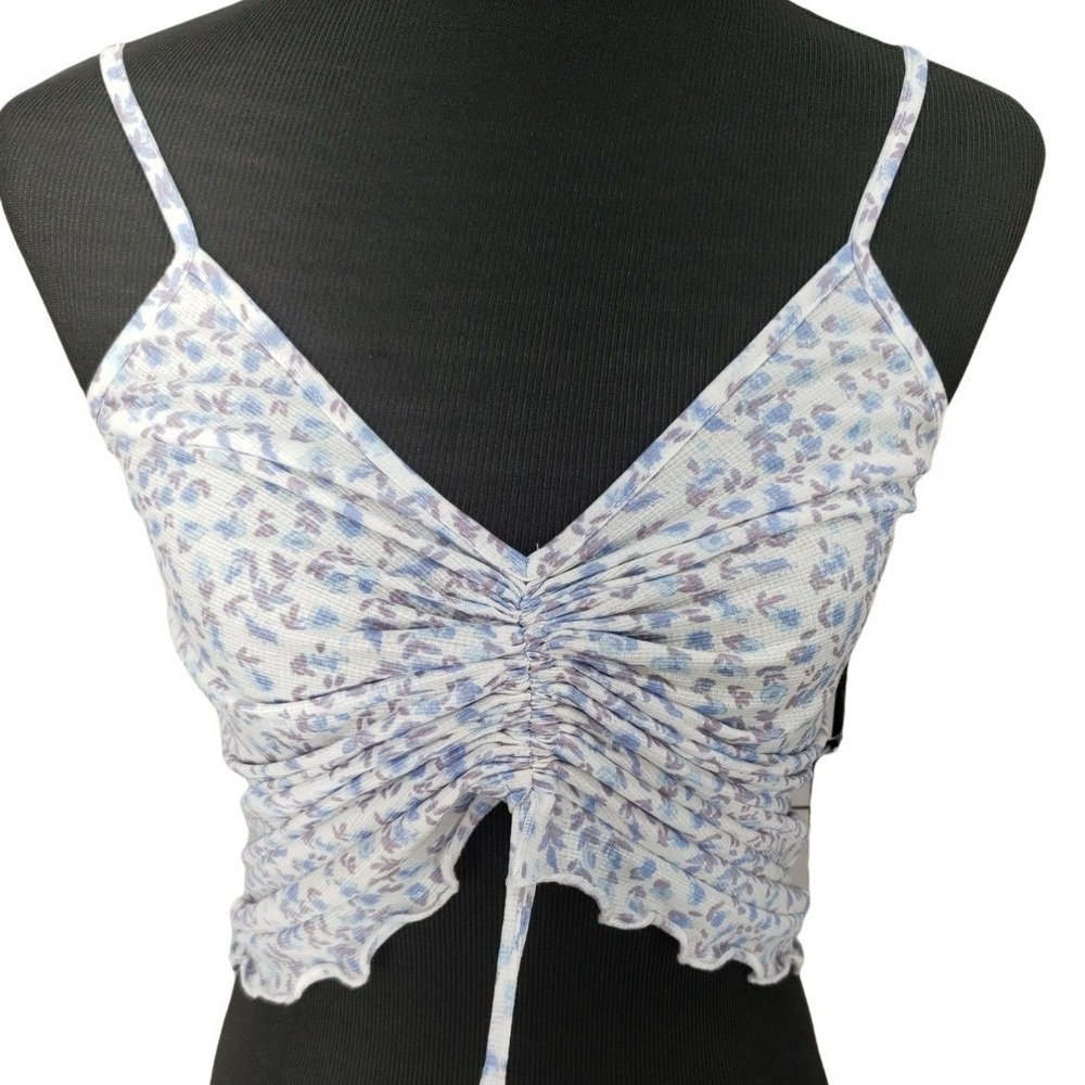 Liberty Love Floral Ruched Cami Top Blue White Ditsy Print Lettuce Hem Large